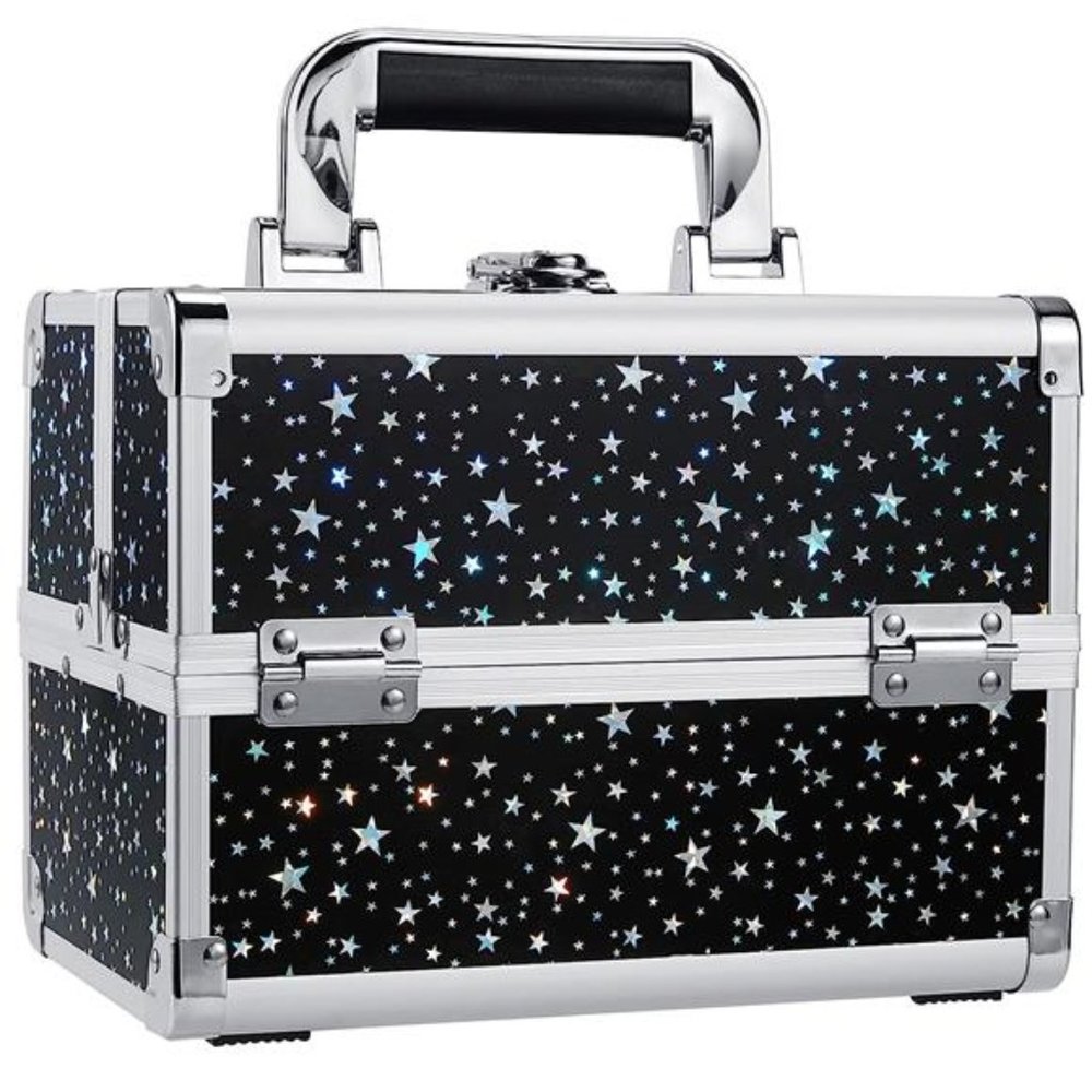 Makeup Train Case Portable Cosmetic Box 2 Trays with Mirror Lockable for Makeup